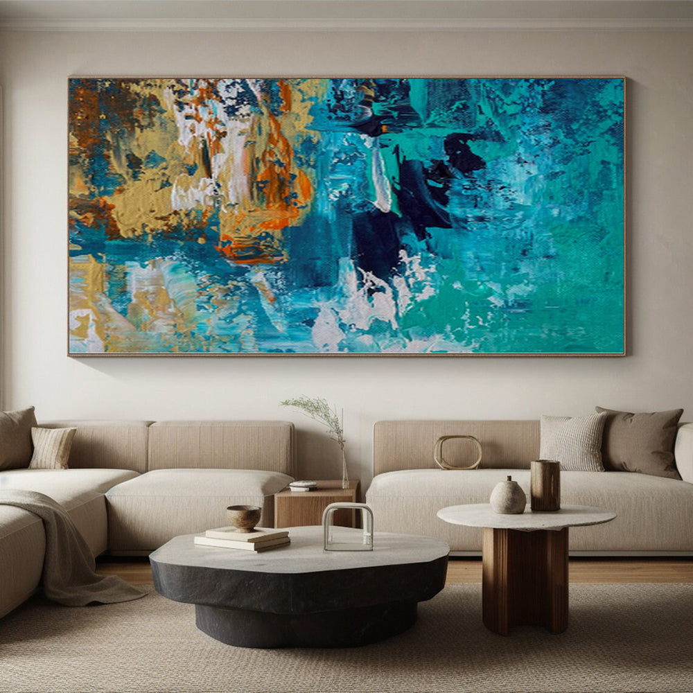 “Teal and Orange Coastal Abstract” - Seaside - Inspired Abstract Painting On Canvas PS0036