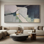 “Muted Tones Geometric Abstraction” - Gray, Green, White Abstract Geometric Painting On Canvas PS0556