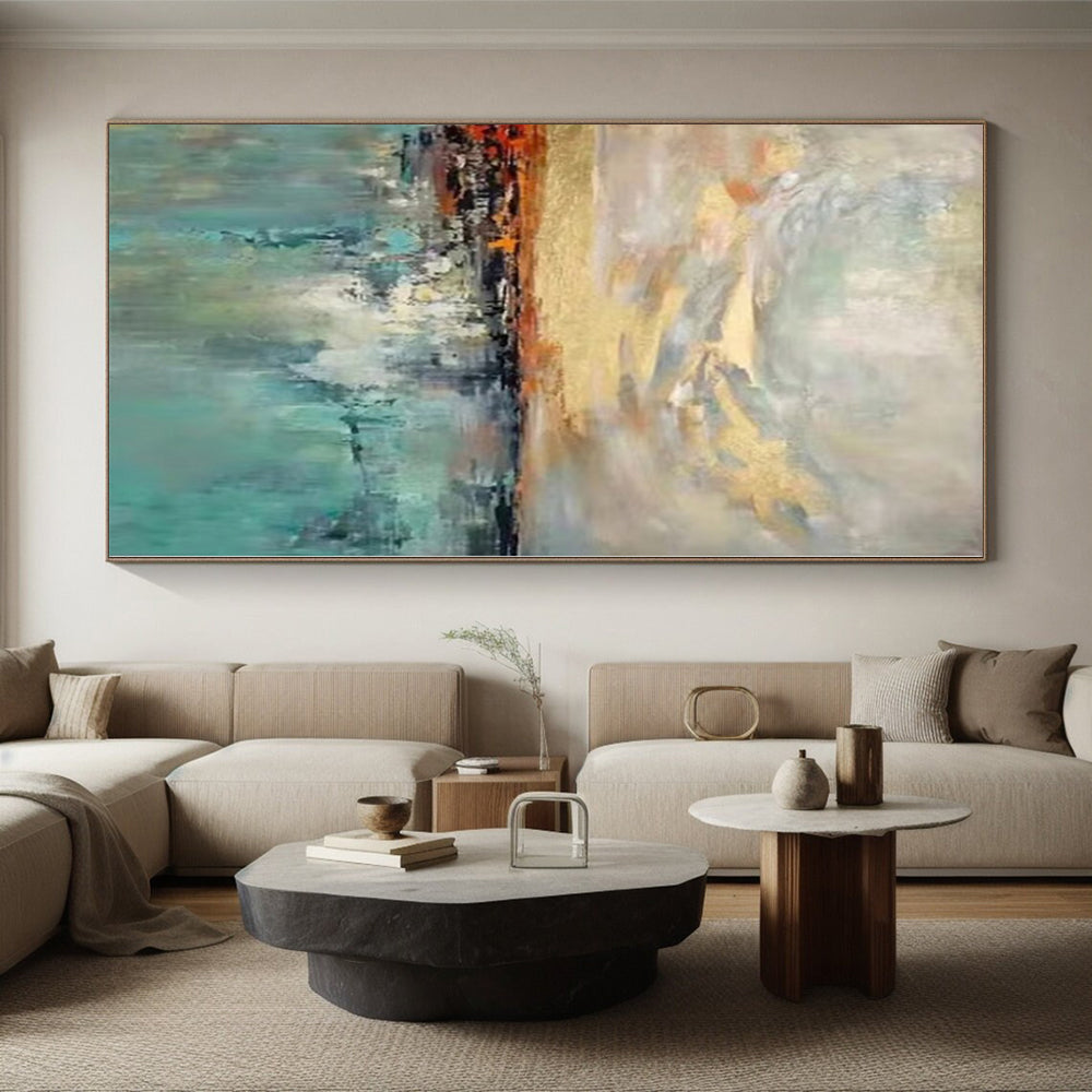 “Colorful Sky Reflection” - Blue, Orange, Gold Abstract Landscape Painting On Canvas PS0388