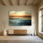 “Sunset Lake in Gold and Blue” - Expressive Landscape Painting On Canvas PT066