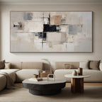 Beige, Gray & Black Geometric Abstract "Urban Grid" Painting On Canvas PS0868