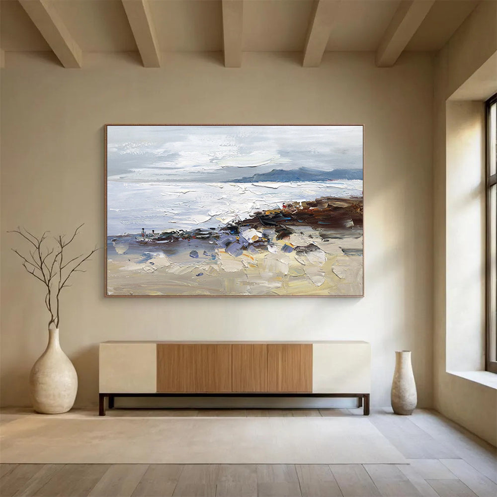 “Textured Coastal Scene” - Textured Landscape Painting, Fits Beach House & Art - Loving Café DKS634