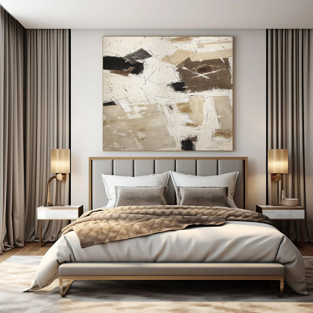 Brown and White Geometric, "Neutral Mosaic" – Abstract Geometric Painting On Canvas PS0974