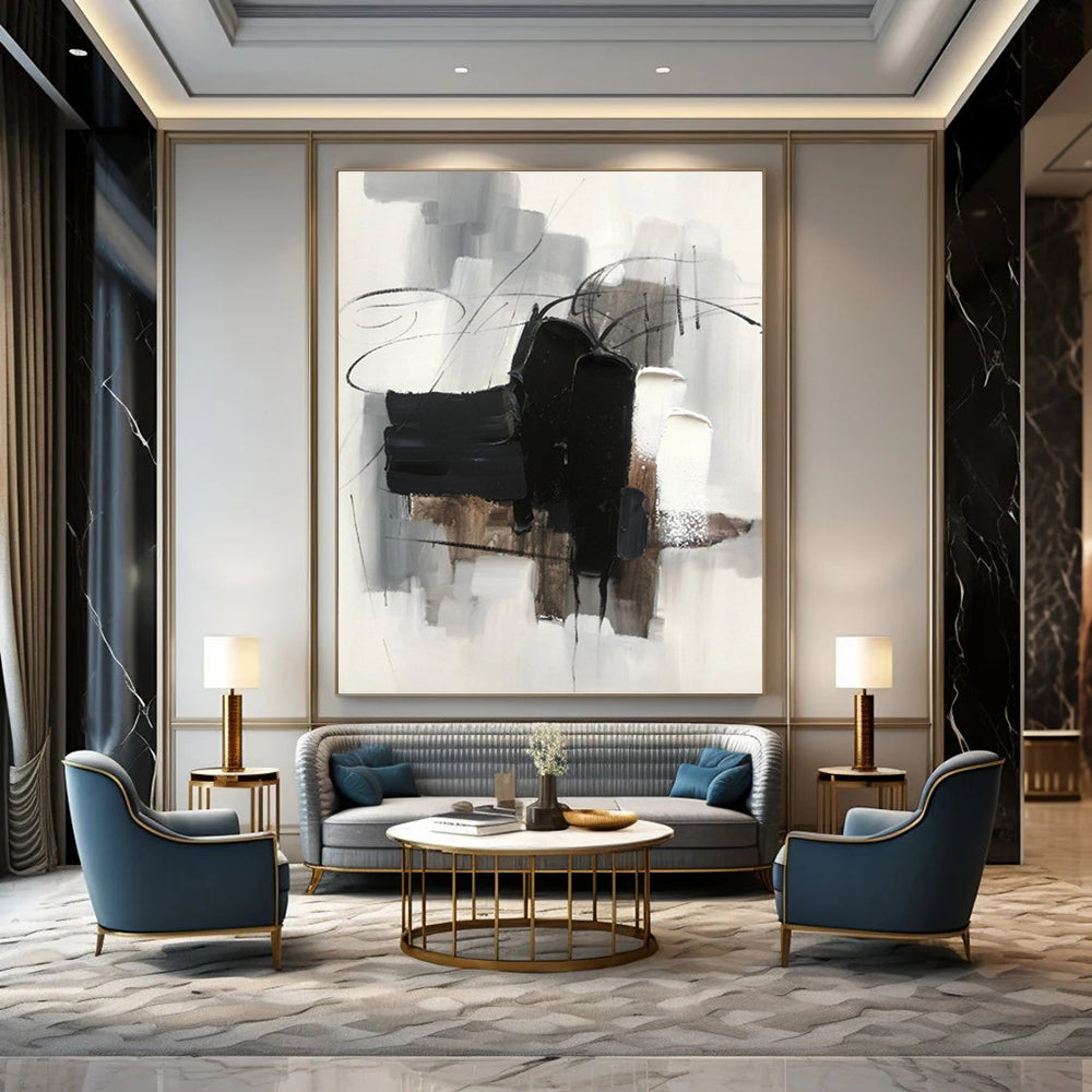 “Grey - Black Abstract Lines” - Minimalist Abstract Painting On Canvas PT1275