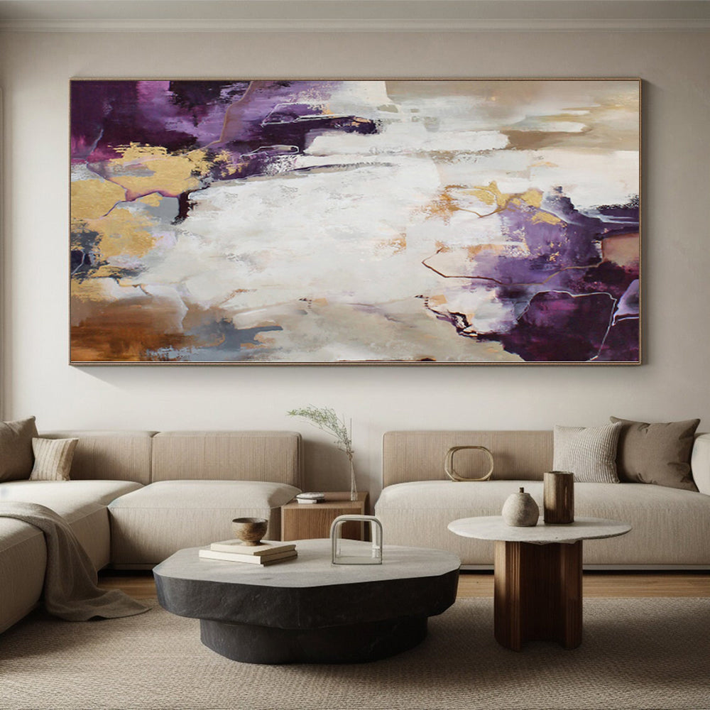 “Purple - Gold Abstract with Bold Shapes” - Expressive Abstract Painting On Canvas PS0259