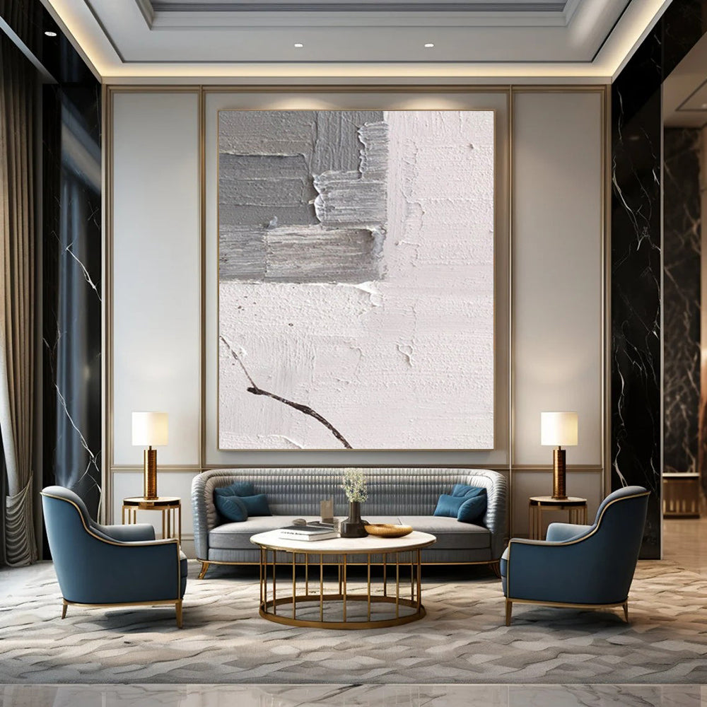 “Grey and White Textured Patch” - Minimalist Abstract Painting On Canvas DS361