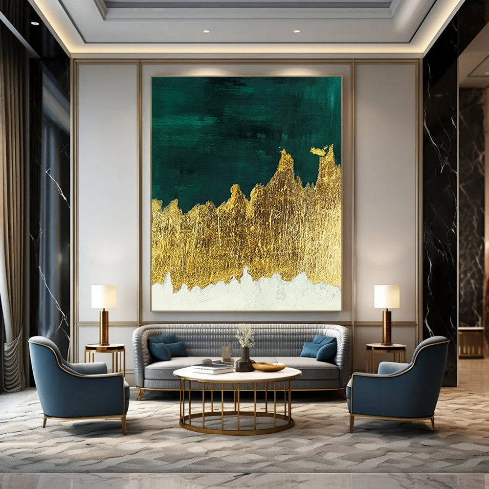 “Green - Gold Abstract” - Abstract Expressionist Painting On Canvas PT1335