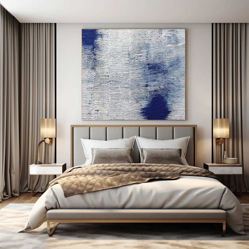Blue and White with Striped Textures "Ocean Stripes" Abstract Painting On Canvas PS1359