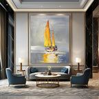“Yellow - Sailed Boat on Calm Water” - Impressionistic Oil Painting On Canvas PT2198
