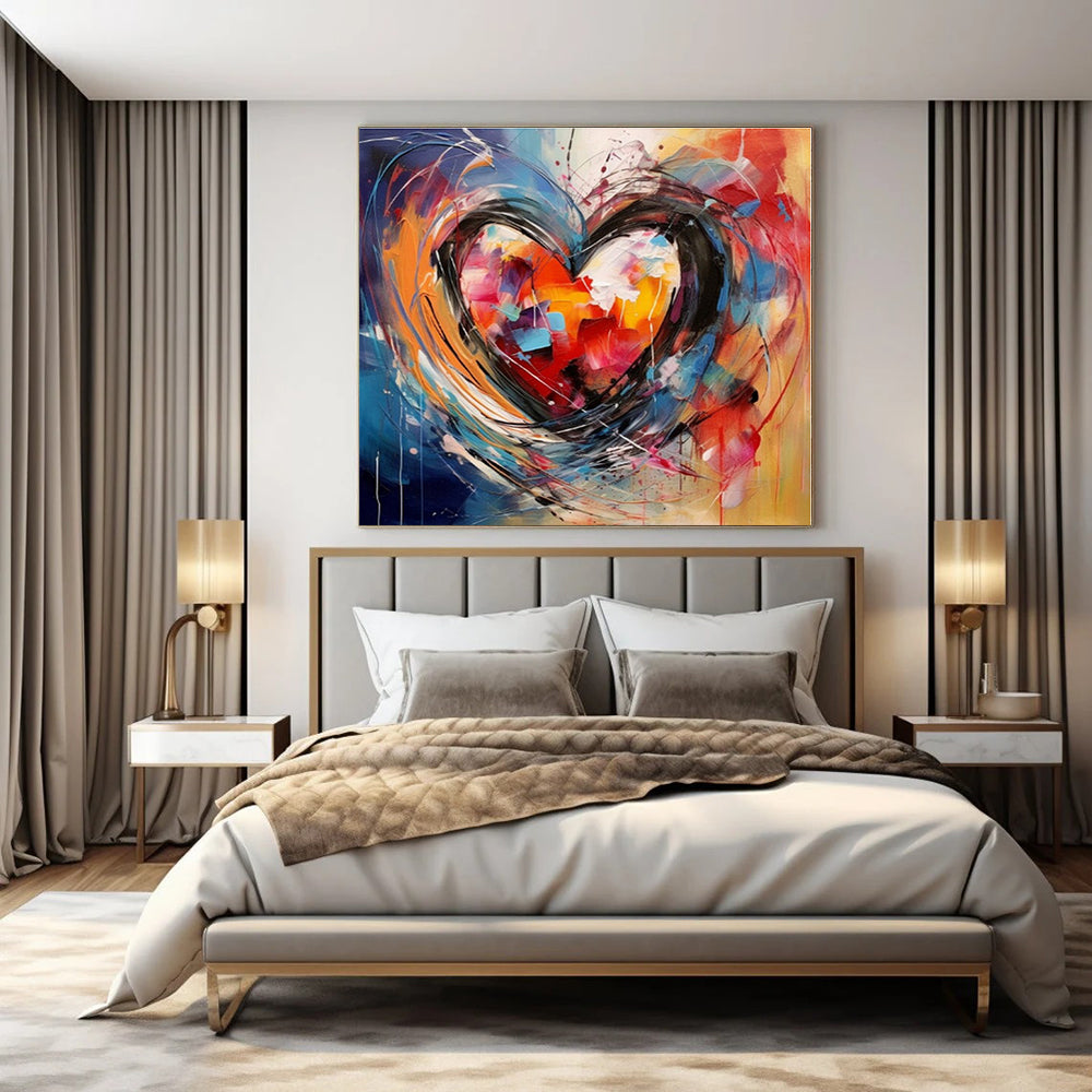 Vivid Colors with Heart - Shaped Abstraction "Colorful Heartbeat" Abstract Painting On Canvas PS1273