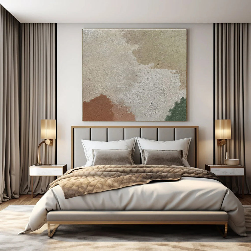 Beige, Brown, Green with Soft Shapes "Earth Tones" Abstract Painting On Canvas PS1433