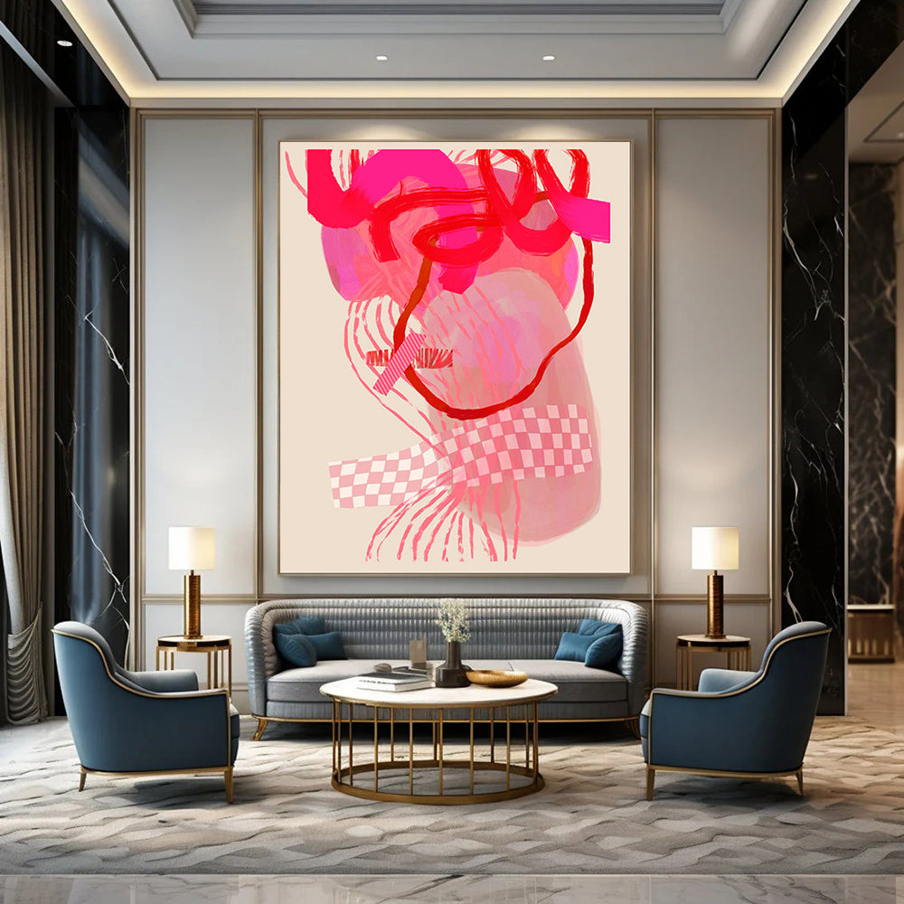 “Pink and Red Abstract Forms” - Contemporary Abstract Painting On Canvas PT2000