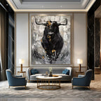 “Black - White - Gold Bull Portrait” - Expressionist Bull Painting On Canvas PT1971
