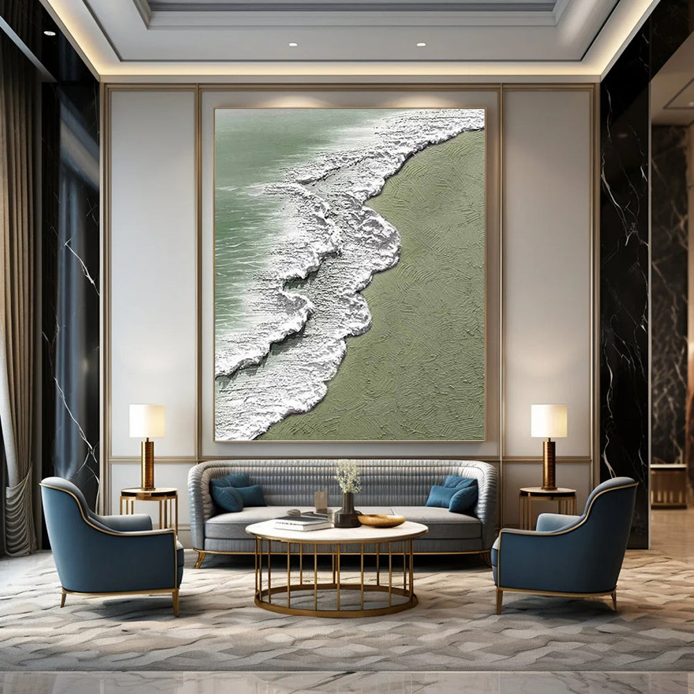 “Textured Beach Wave Scene” - Impasto Landscape Painting On Canvas PT1200