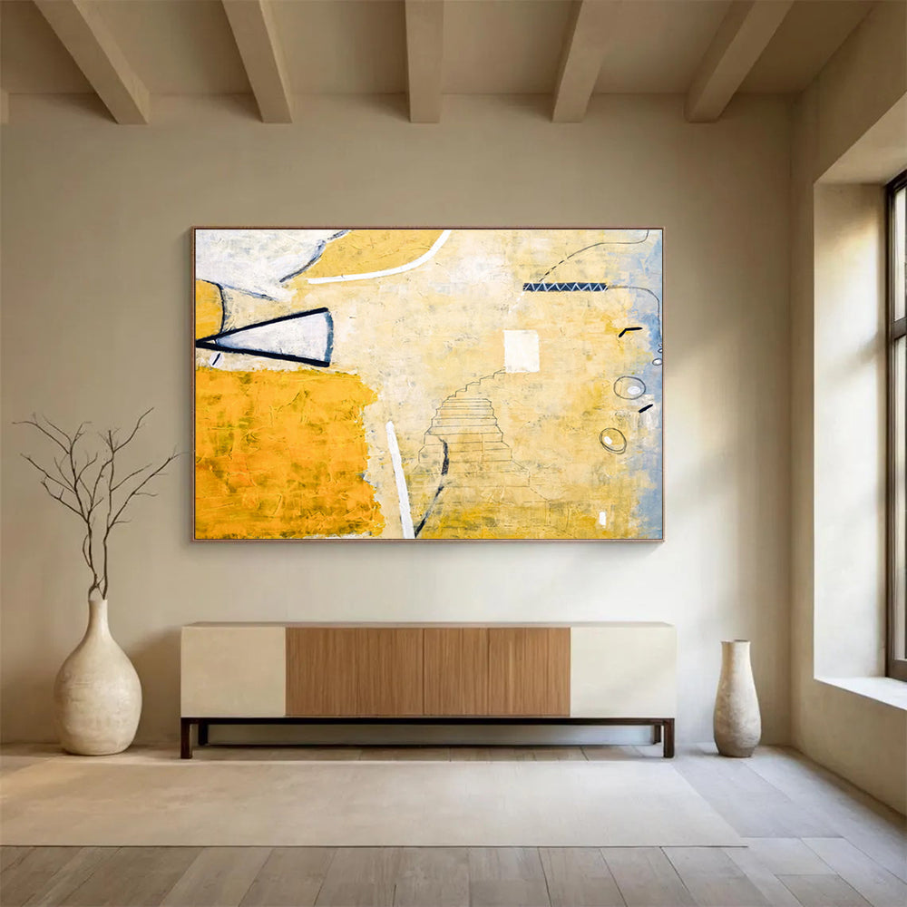 “Yellow - Toned Abstract Stairs” - Abstract Painting On Canvas DKS562