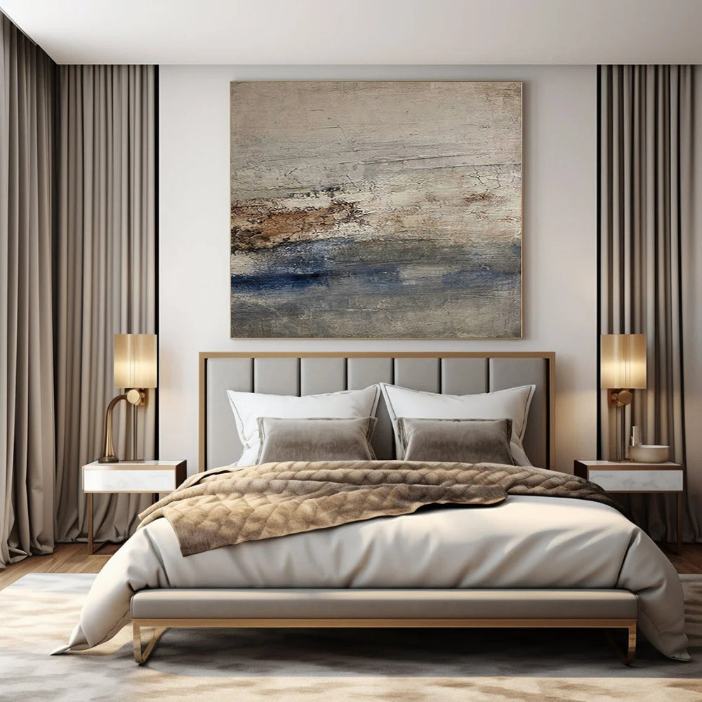 “Gray - Blue - Brown Textured Coastal” - Serene Abstract Painting On Canvas PS0129