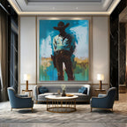 Mysterious Cowboy: Silhouette in Blue Painting On Canvas DS102