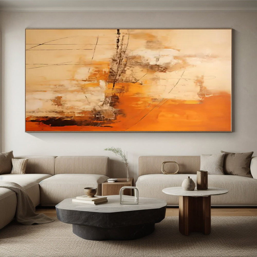 Orange, Beige & Brown Abstract Strokes "Desert Dawn" Painting On Canvas PS0850