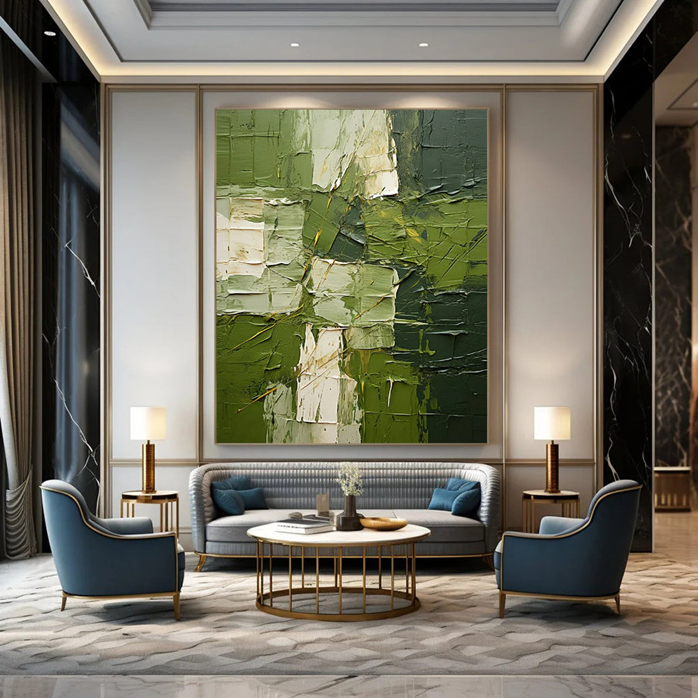 “Textured Green Abstract” - Impasto Abstract Painting On Canvas PT2277