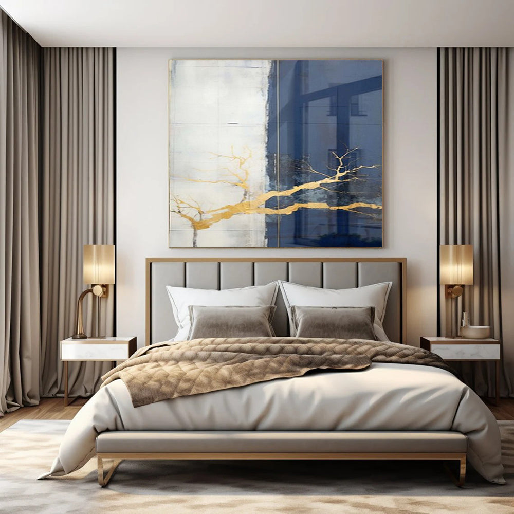 White, Gray, and Gold Branches "Gilded Nature" Abstract Nature - Inspired Painting On Canvas PS1049