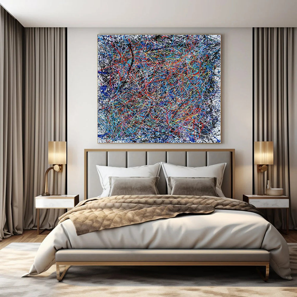 Colorful Tangled Lines on White "Color Chaos" Abstract Painting On Canvas PS1316