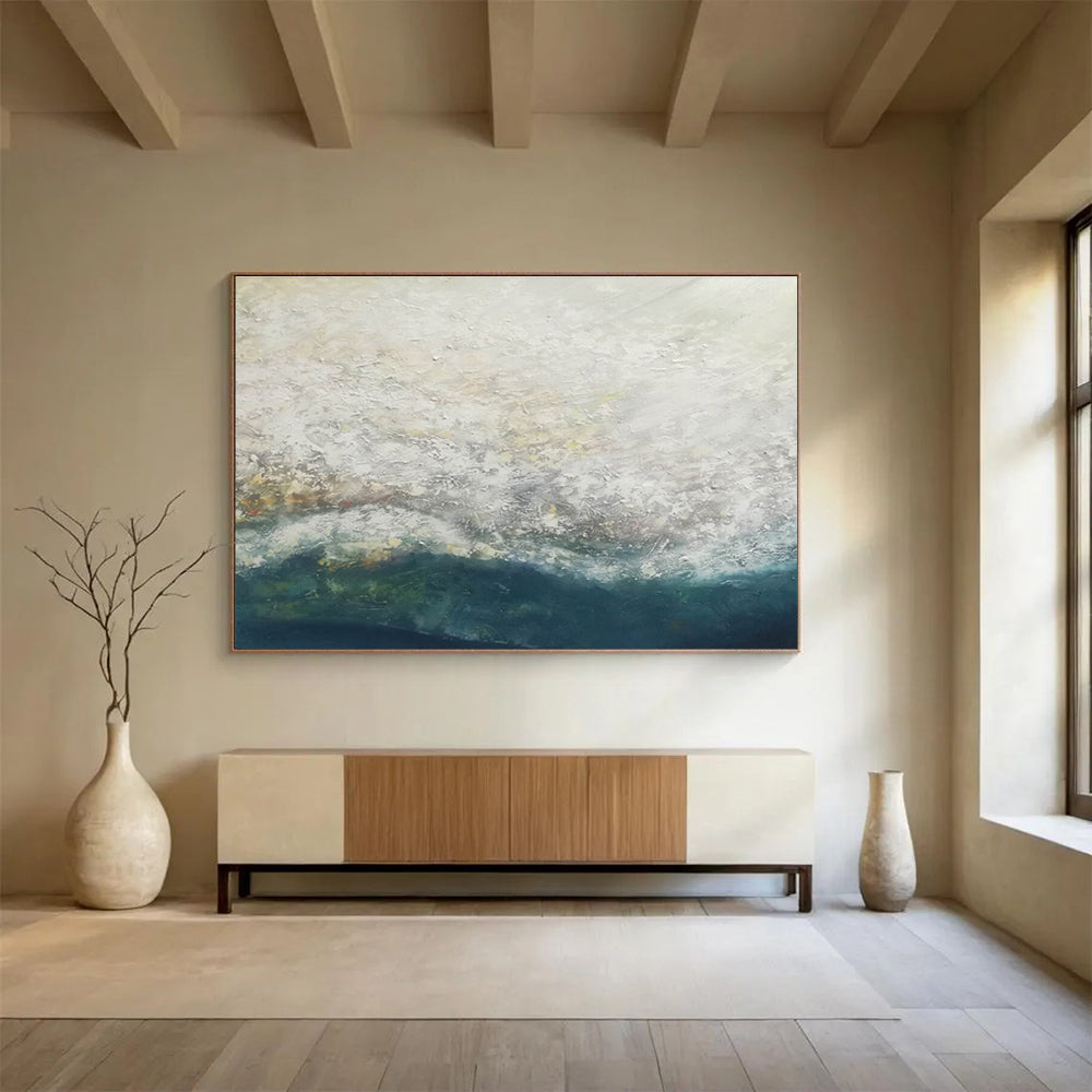 “White - Blue Sea Mist” Abstract Painting On Canvas DKS298