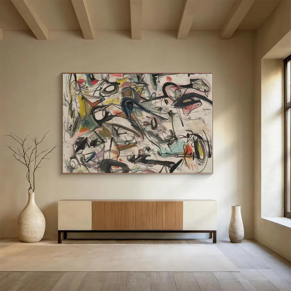Colorful Chaotic Abstract Doodles Modern Abstract Painting On Canvas DKS144