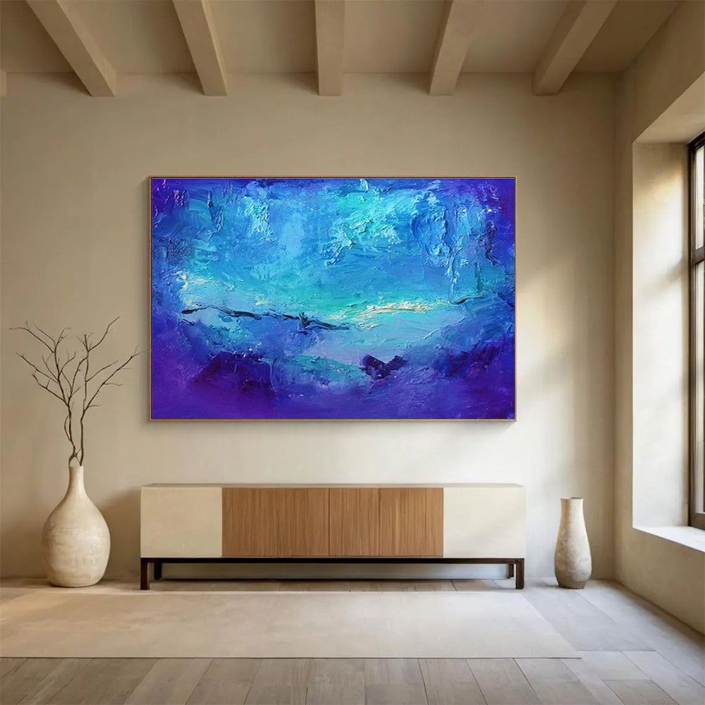 “Blue Ocean Abstraction” - Blue & Purple Abstract Sea, Textured Wave Painting On Canvas DKS720