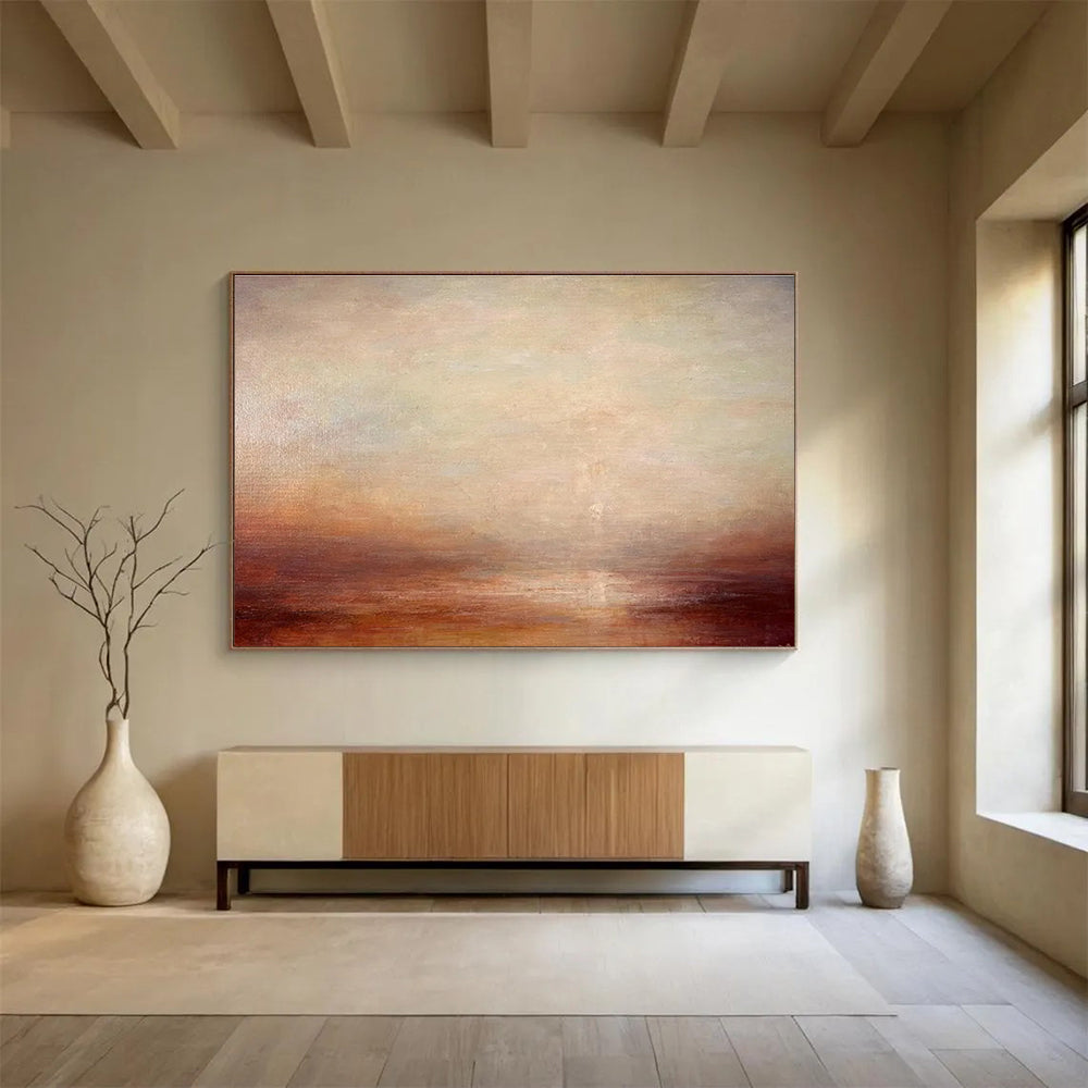 “Soft Sunset Gradient” - Beige, Orange & Brown Landscape, Impressionistic Oil Painting On Canvas DKS775