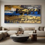 “Blue - Gold Abstract Layers” - Blue, Gold, Brown Abstract Painting On Canvas PS0445