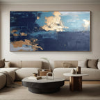 “Teal - Navy - Gold Abstract Textured Splashes” Painting On Canvas PS0837