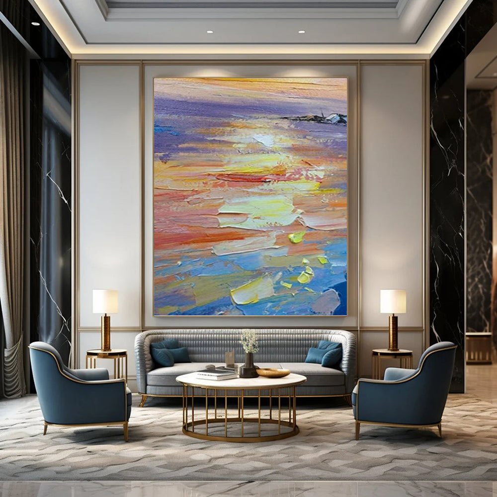 “Impasto Sunset Seascape” - Impasto Landscape Painting On Canvas PT1040