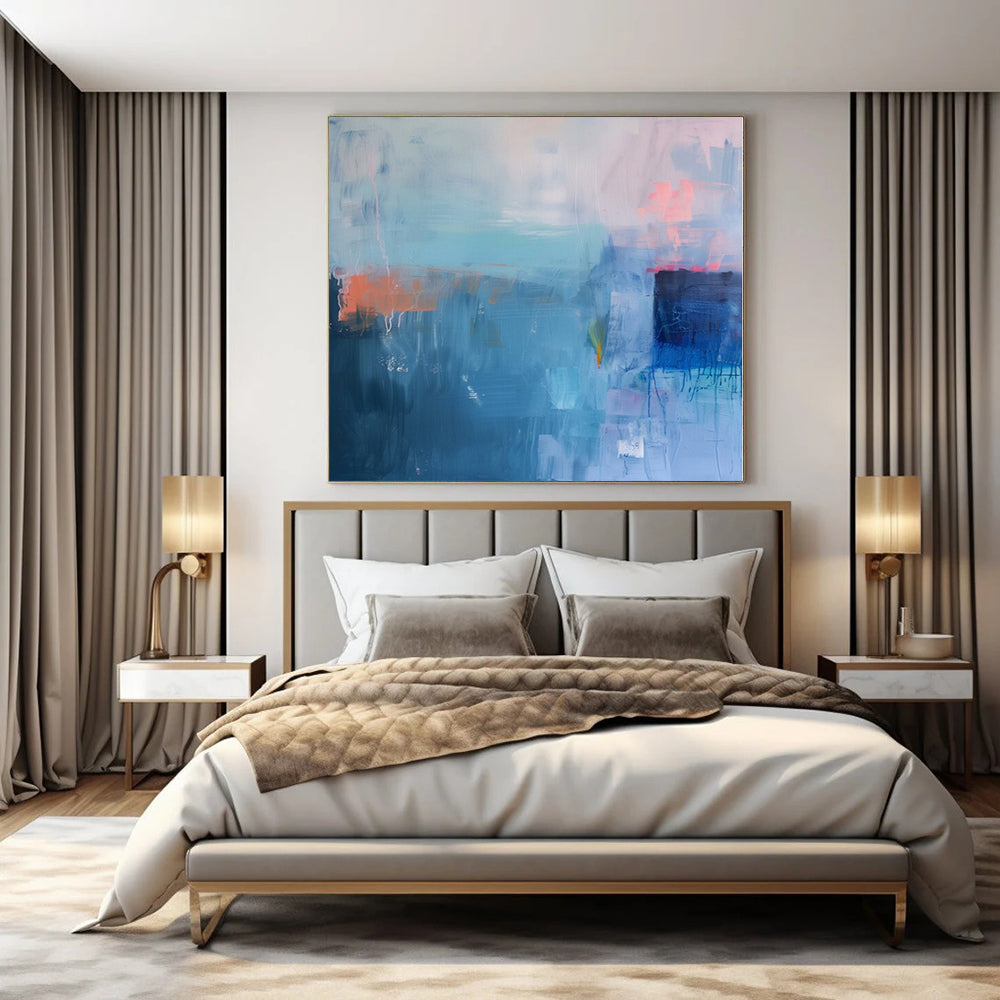 Blue, Teal, Orange and Pink with Textured Layers "Coastal Rhythm" Abstract Painting On Canvas PS1178