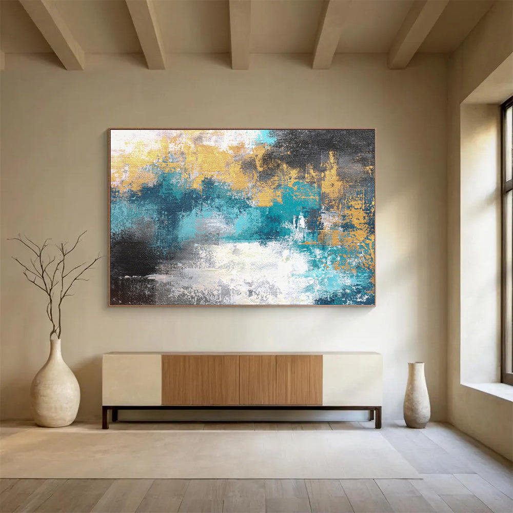 “Blue - Gold Abstract Textures” - Abstract, Opulent - Styled Painting On Canvas DKS004