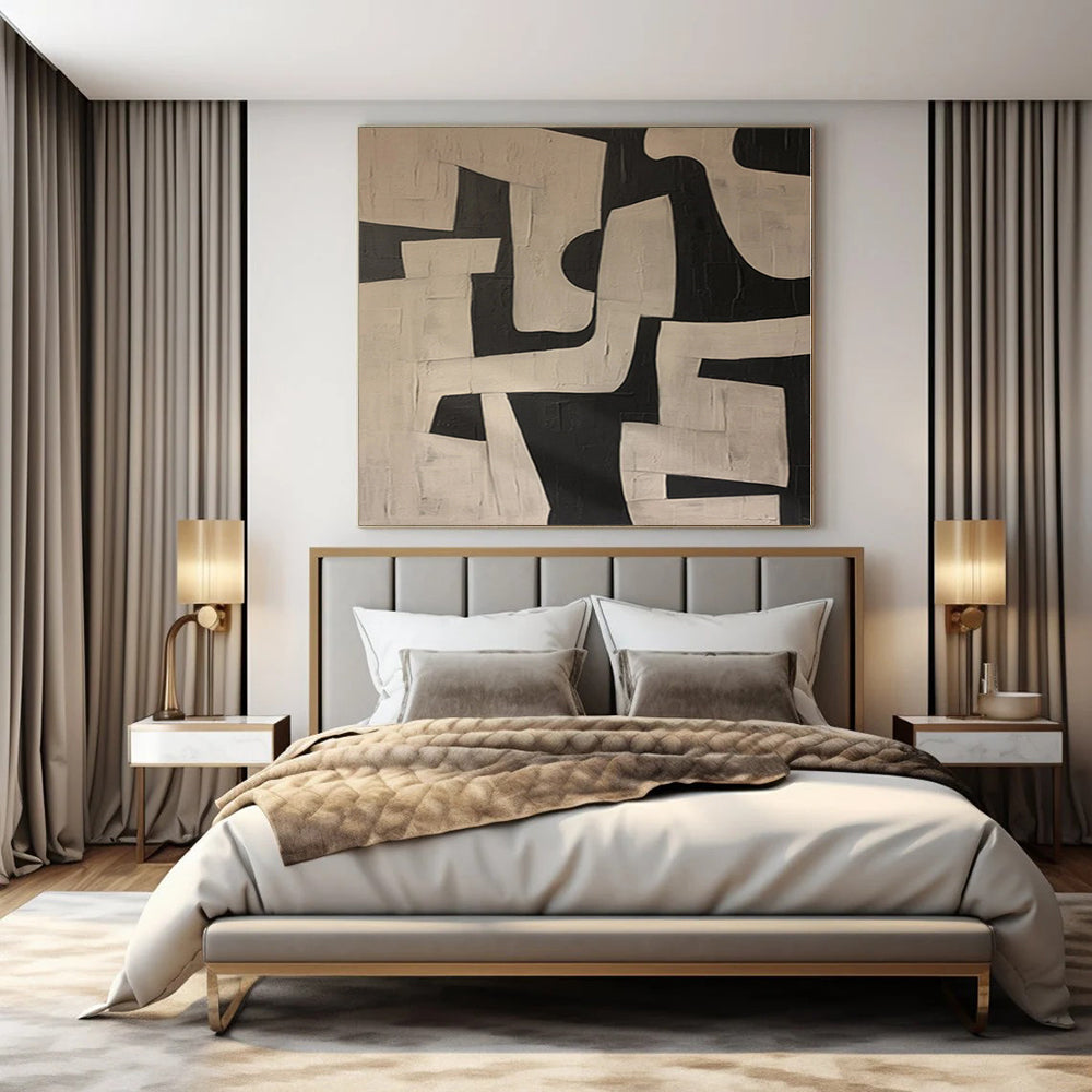 “Black - White Geometric Abstract” - Modern Abstract Painting On Canvas PS0122