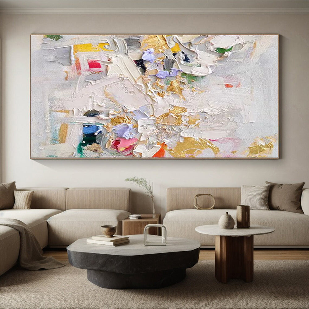 “Colorful Textured Collage” - Multicolor, Gold Abstract Impasto Painting On Canvas PS0723