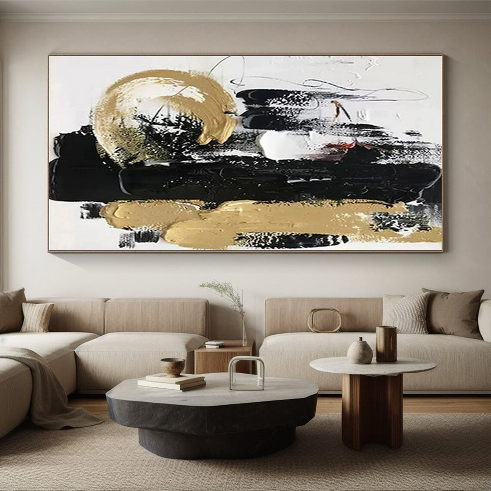 “Dynamic Black - Gold Abstract Brushstrokes” - Expressive Abstract Painting On Canvas PS0278