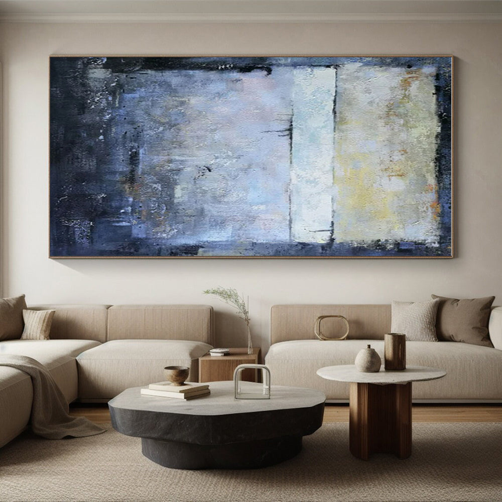 Layered Blue - Gray Tones, "Mystic Horizon" – Abstract Landscape Painting On Canvas PS0907