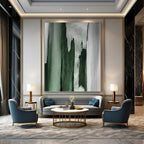 “Green - Grey Vertical Strokes” - Abstract Expressionist Painting On Canvas PT1233