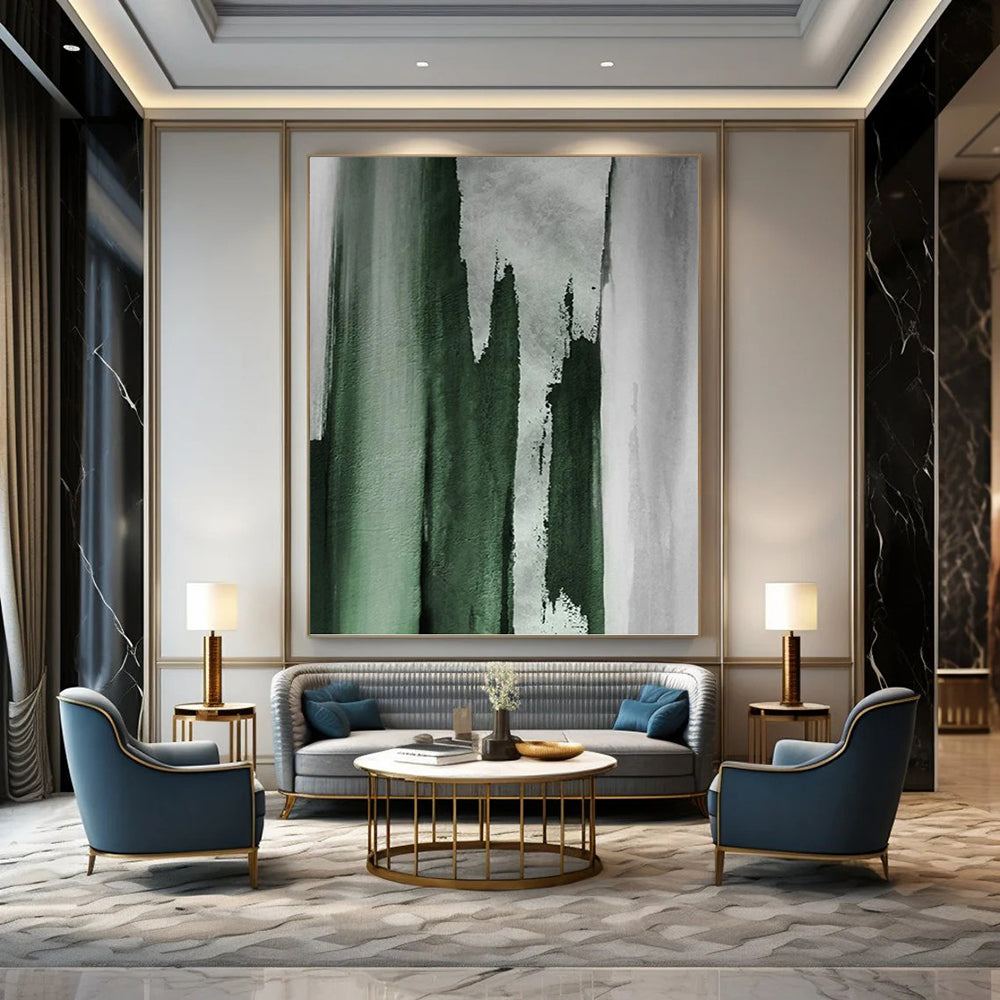 “Green - Grey Vertical Strokes” - Abstract Expressionist Painting On Canvas PT1233