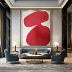 “Crimson Curved Forms on White” - Fluid Shapes Abstract Painting On Canvas PT1079