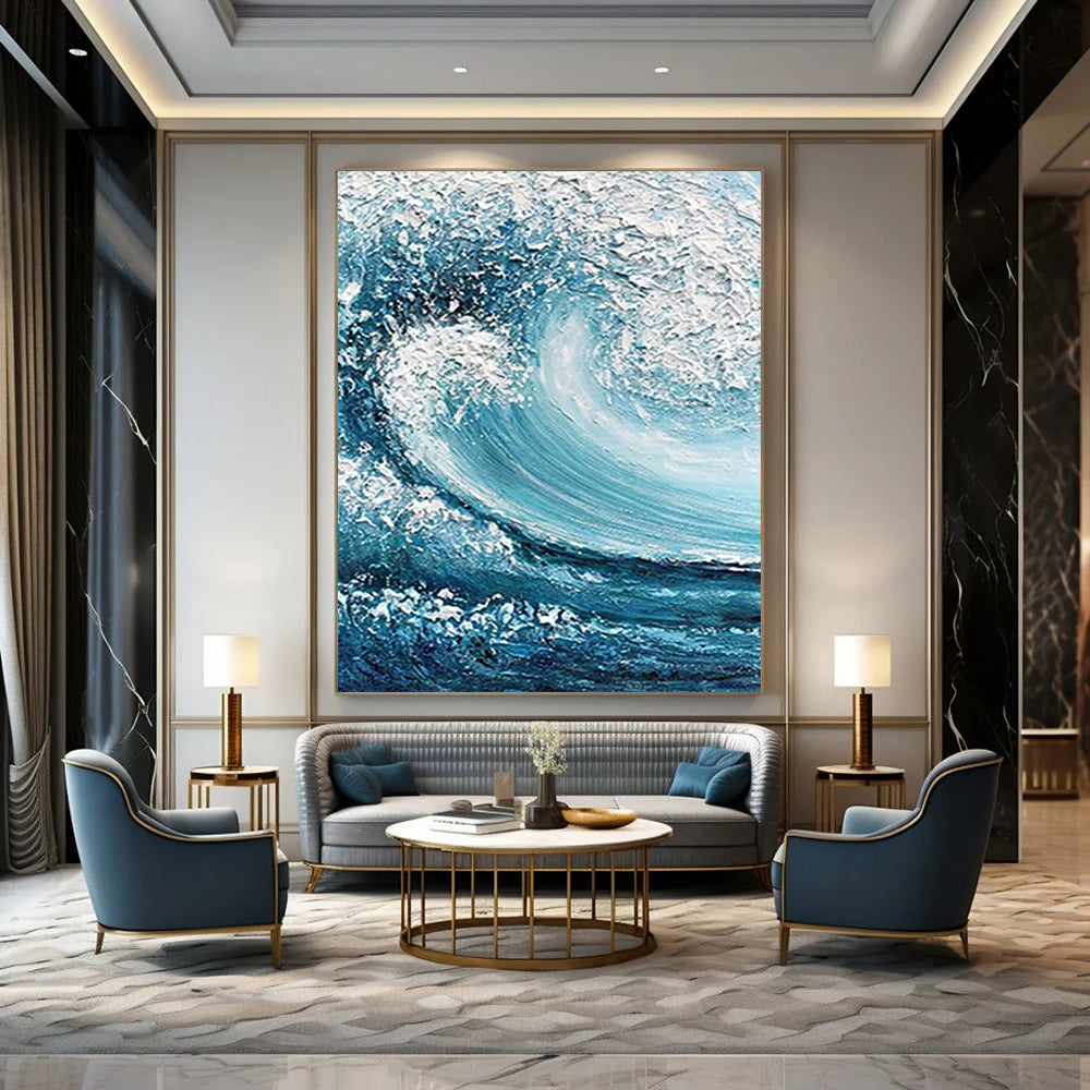 “Blue and White Crashing Wave” - Realistic Ocean Wave Painting On Canvas DS322