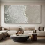 “Textured Beach Waves” - Beige, White, Blue Abstract Seascape Painting On Canvas PS0678
