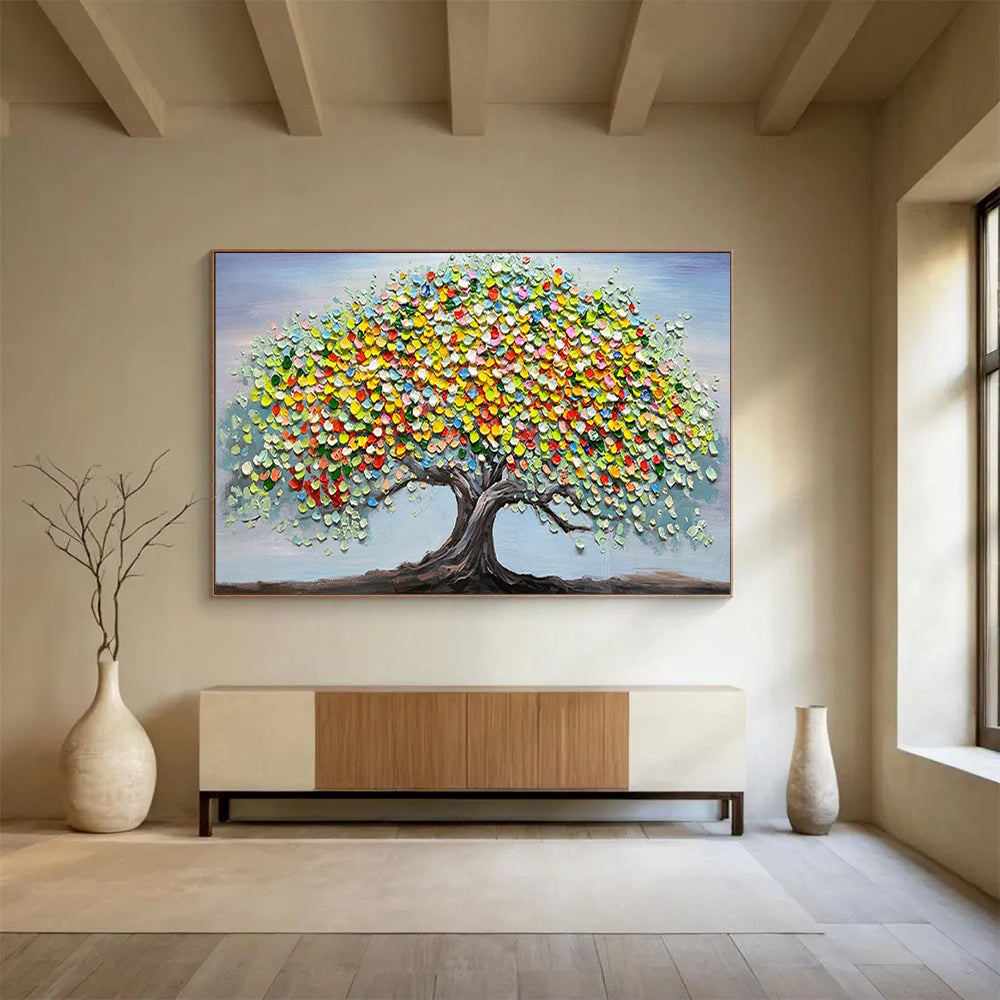 “Rainbow - Leafed Tree of Life” - Textured - Impasto Painting On Canvas PT1537