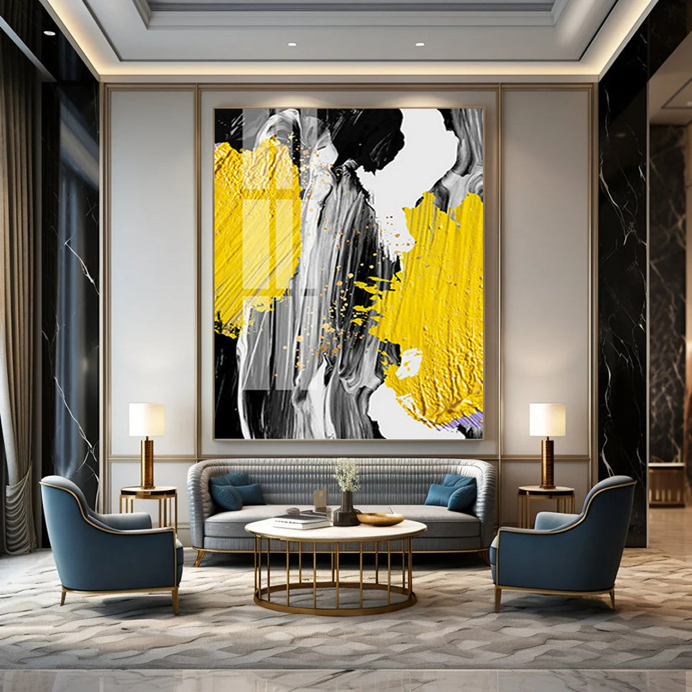 “Yellow, Black, and White Abstract” - Bold, Color - Blocked Painting On Canvas PT1526