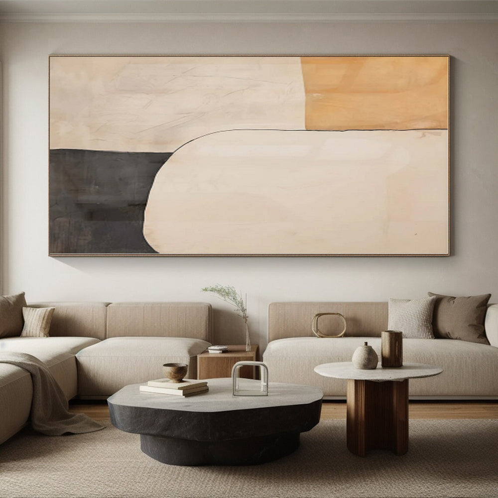 “Neutral Shapes Abstract” - Beige, Gray Abstract Painting On Canvas PS0453