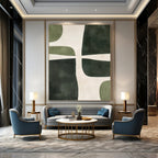 “Green and White Geometric Balance” - Minimalist Abstract Painting On Canvas PT2370