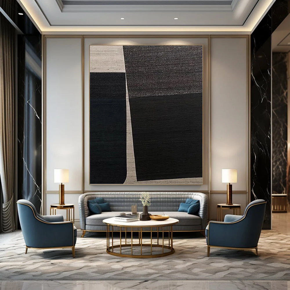 “Black - Grey Abstract Squares” - Bold Abstract Painting On Canvas PT1114