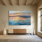 Muted Sunset Over Calm Sea Minimalist Seascape Painting On Canvas DKS119