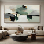 “Mint & Gray Abstract Composition” - Mint, Gray, White, Black Abstract Painting On Canvas PS0760